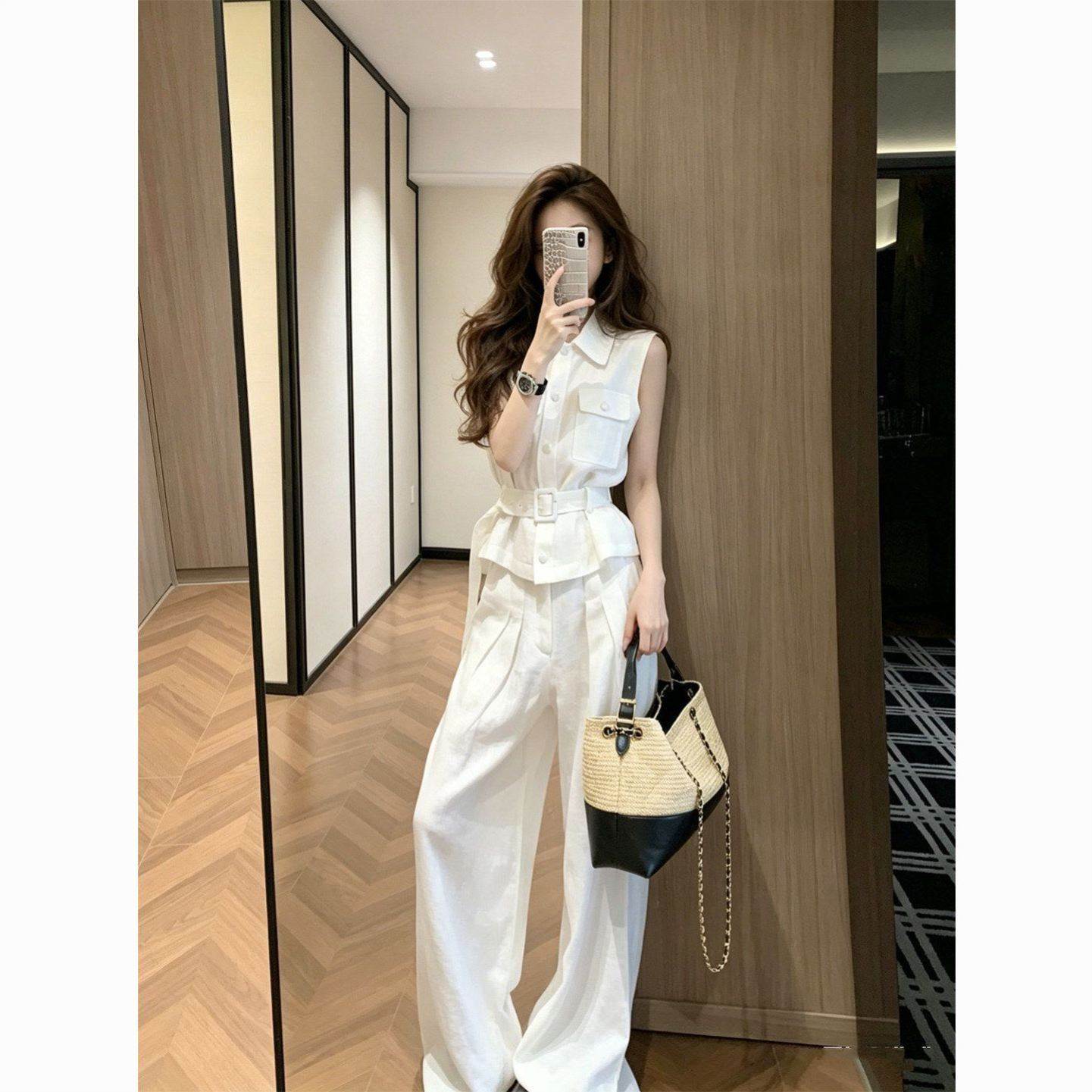 时尚马甲套装女气质2026夏薄款休闲通勤无袖夹克阔腿裤正装两件套