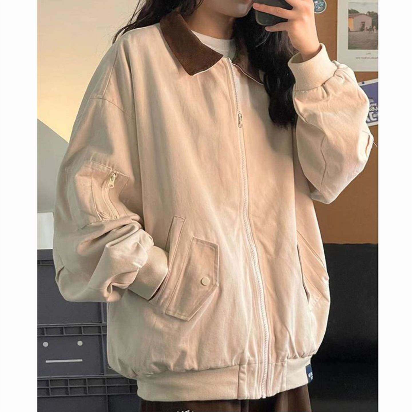 美式复古飞行服外套女早秋薄款BF港味宽松设计感夹克