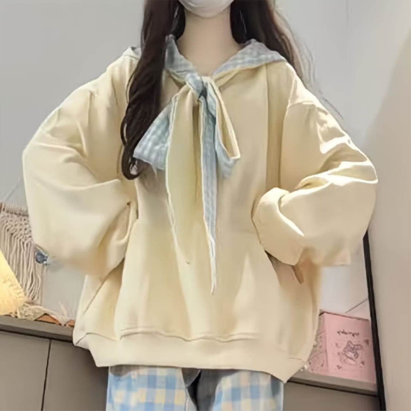 韩系chic减龄小个子卫衣格子裤两件套女ins春秋显瘦休闲运动套装