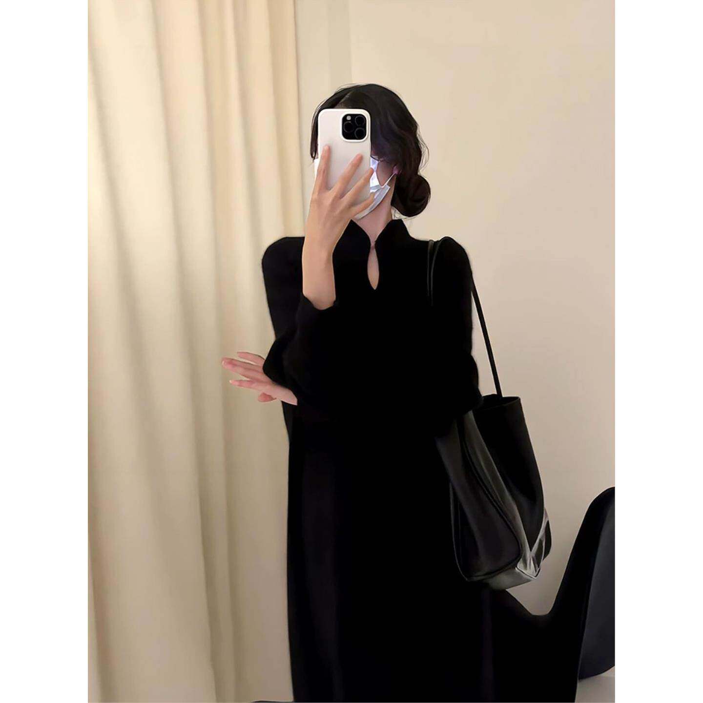 秋春季新款气质中长裙名媛女神范新中式国风端庄大气红色连衣裙女
