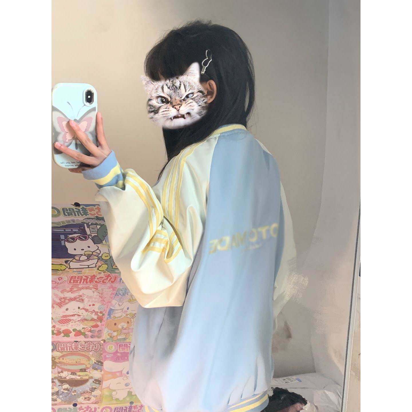 大码美式复古条纹拼接撞色棒球服女2026春秋新款宽松休闲夹克外套