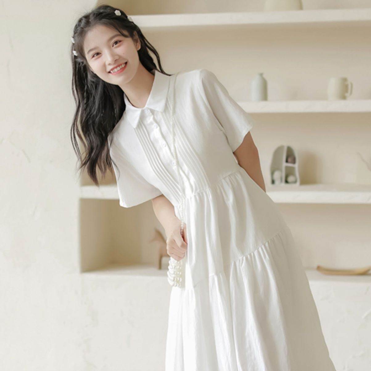 文艺少女连衣裙新款夏季15初中学生白色裙子女夏季