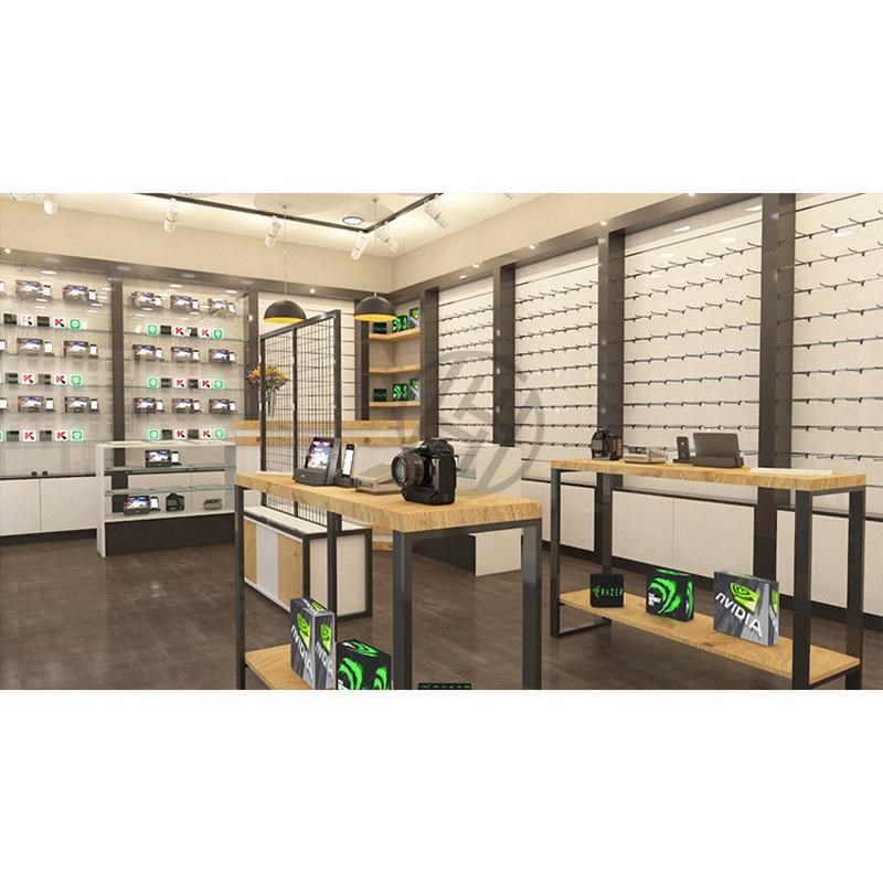 数码相机展示桌双层中岛架挂钩木制数码产品柜P靠墙手机配件展示