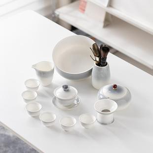 一套 陶瓷盖碗茶具大茶杯家用客厅泡茶壶羊脂玉白瓷功夫泡茶器套装