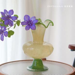 浪漫装 中古芬顿花瓶琉璃客厅摆件高级感花器水养鲜花轻奢法式 饰品