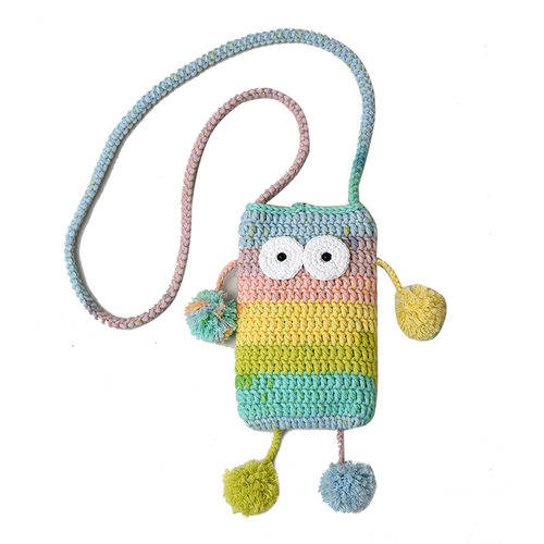 手工钩织怪兽斜挎包包女可爱卡通渐变色毛线大眼仔手机包