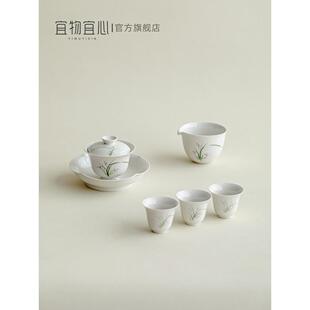 手绘兰花三才盖碗茶杯单个大号草木灰茶具陶瓷敬茶碗防烫家用泡茶