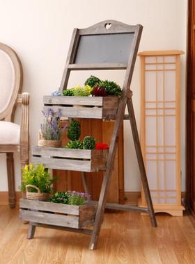 Zakka多肉落地黑板花架多层置物架 摆件创意服装店田园花架装饰品