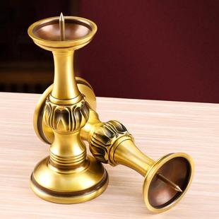 铜烛台摆件家用蜡烛台座铜蜡台底座高脚大号佛前莲花供灯灯座一对