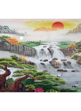 真丝苏绣成 客厅TUH刺绣挂承画 丝线聚宝品盆非聚遗传 办公室财山