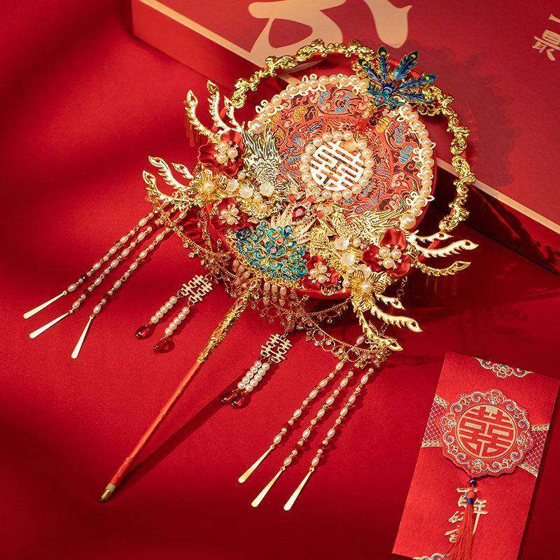 舞娘ATY高绣缘d团扇iy材料包双面成品喜扇新出嫁礼物秀禾团扇级感