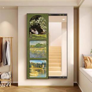 入户门法式 画客厅全身镜暗0003身 关全身镜衣帽玄间推拉隐镜子画