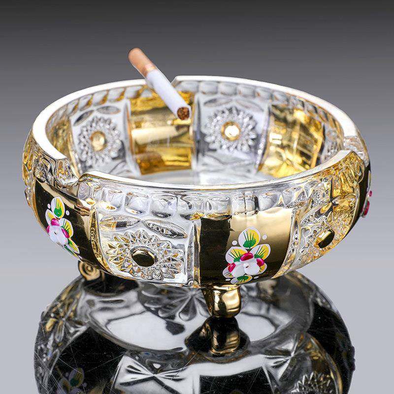 欧创意烟式灰缸奢华珐琅个性水晶玻璃大号KV烟缸用客T厅办家公室