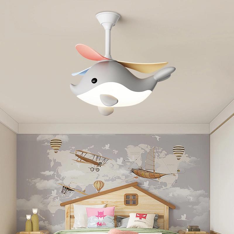 全光谱温馨男孩女孩护白鲸卧室电大风扇眼吊灯儿童房吊扇灯静音风