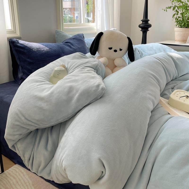 季NS简约I风纯色冬混搭牛奶绒绒床上四件套加厚保暖被套珊瑚UBF床