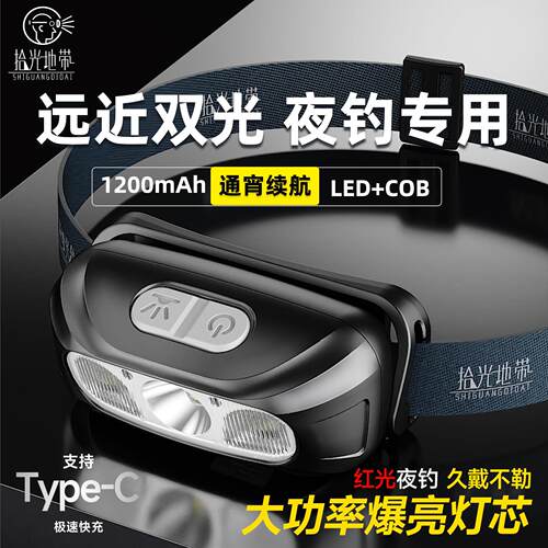 头戴式钓鱼头灯强光亮充电2025新款用专感应户超登山超外005CC长