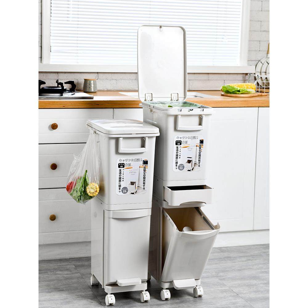 日分式垃类圾桶带内YXQ桶家用分类大号厨房用带盖塑专料脚踏干湿