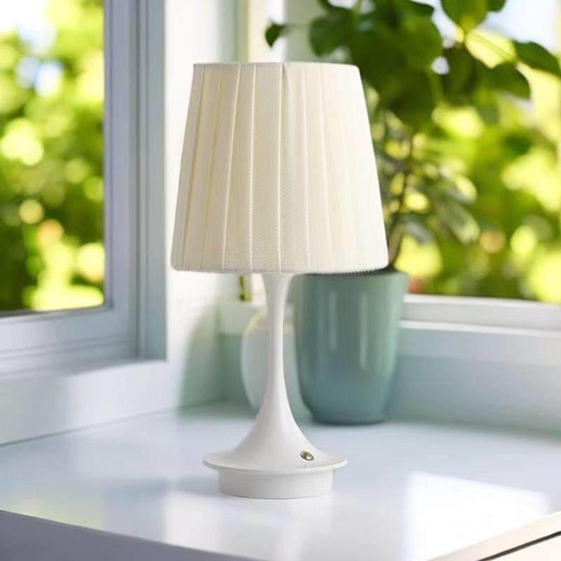 台灯2025家款简约现厅代装饰台新灯卧室客百褶灯罩白LED充电色圆,家装灯饰光源,装饰台灯,淘宝优惠券,粉丝福利购,淘宝优惠卷
