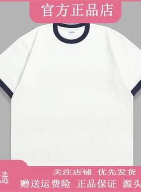 钞戈优选320g美式复古短袖棉撞色拼接半袖宽松休闲T恤男打底大码