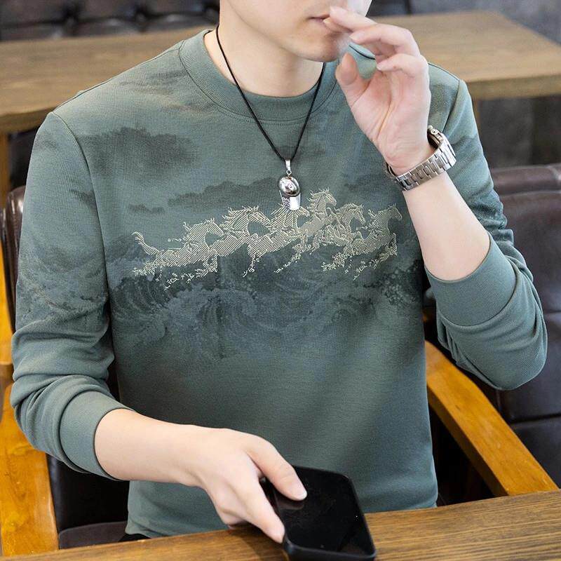 草都衣众呱sa男装万马设计高端卫衣印花打底衫男设计感长袖T恤内