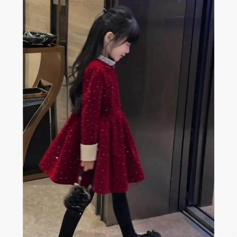 壹零陆生活专营女童加绒洋装冬季小女孩名媛风生日裙公主丝绒裙