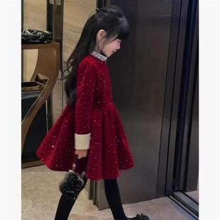 壹零陆生活专营女童加绒洋装冬季小女孩名媛风生日裙公主丝绒裙