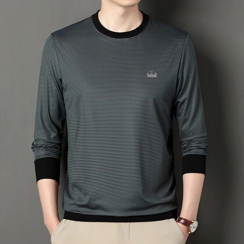壹品奢潮穿搭STUDIO2服饰总裁升级新款男条纹时尚卫衣圆领长袖T恤