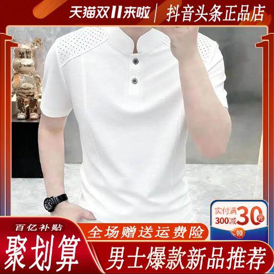 烽焱严选轻奢品质夏季新款立领短袖T恤男士时尚潮流帅气半袖体恤