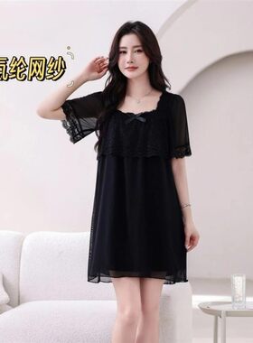 丝韵轻奢严选2026睡裙女夏季性感甜美短袖蕾丝网纱超仙公主家居服