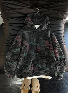 其量轻奢美式复古针织连帽运动衫男款秋冬cleanfit重磅毛绒外套上