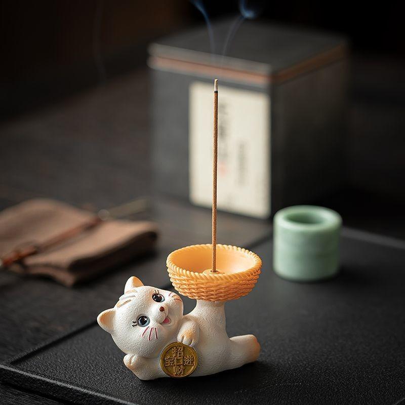 可爱小猫造型线香炉家用茶室香插图片
