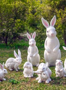 花园摆件田园树脂仿真兔子摆件园林雕塑工艺品庭院景观动物装饰品