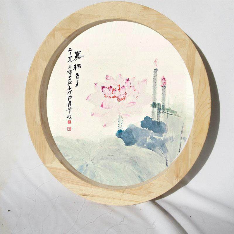 圆形玄关墙实木框架新中式圆窗包边木框墙洞L型线条 圆框包邮定制