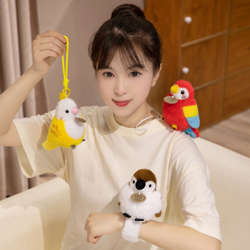 可爱仿真鹦鹉挂件毛绒玩具公仔麻雀啪啪圈女生包包钥匙扣布偶娃娃