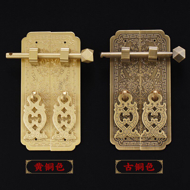中式复古刻直条把手仿古纯黄铜拉手衣橱书柜门红实木家具铜