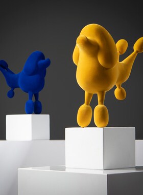 zon 现代植绒莱茵蓝小狗软装饰品样板间客厅茶几桌面