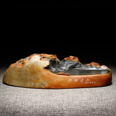 万石君安徽砚台精品歙砚龙尾山天然孤品金皮刻字籽料手工雕刻老坑