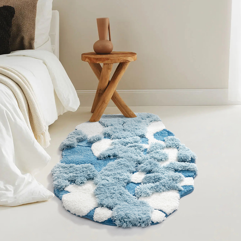 异形地毯卧室床边毯门垫in风雾蓝高级感加厚毛绒阳台飘窗地垫