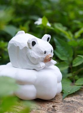 Joe/云上北极熊木雕桌面摆件百搭云朵底座送一朵云和熊给TA礼物