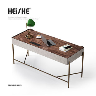 胡桃木书桌轻奢现代高级感书房家用电脑桌办公学习工作台 HEISHE