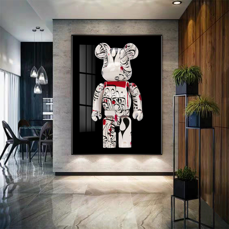 潮流暴力熊玄关装饰画网红高级餐厅壁画大气现代轻奢客厅挂画kaws