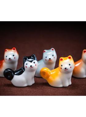 陶瓷创意动物柴犬筷架家居装饰工艺品摆件可爱五色小狗送礼品礼物