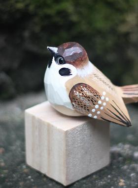 鹿妖商店 肥啾鸟 木雕小鸟 麻雀 家雀 手工实木桌面摆件 小胖鸟