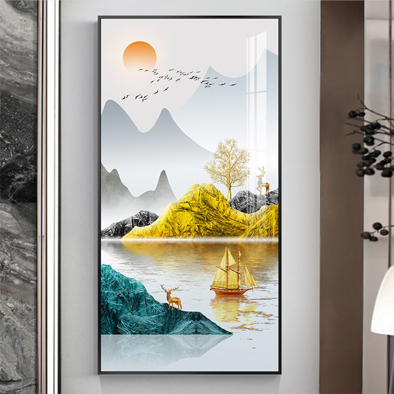 入户玄关装饰画镶钻晶瓷客厅走廊过道楼梯现代简约竖版招财寓意好图片