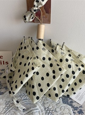 mho日系伞文艺小新波点复古折叠自动学生便携轻量木柄太阳雨伞