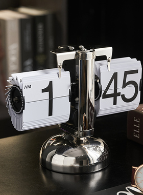 创意翻页机械时钟卧室书桌面科技感摆件家居客厅办公室书柜装饰品