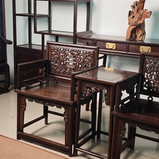 黑檀玫瑰椅三件明式圈椅三件中式实木太师椅茶桌椅子客厅