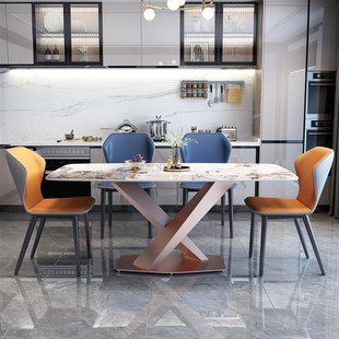 轻奢岩板餐桌椅组合小户型家用现代简约客厅长方形饭桌西餐桌