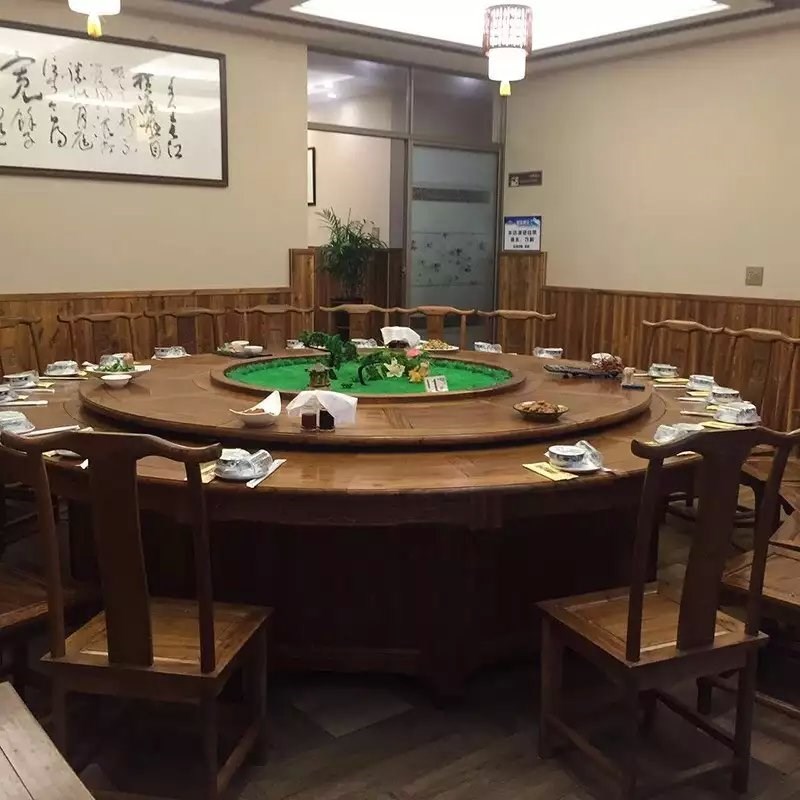 新款老榆木圆桌餐桌酒店桌大圆桌电动定制餐桌1.米.米