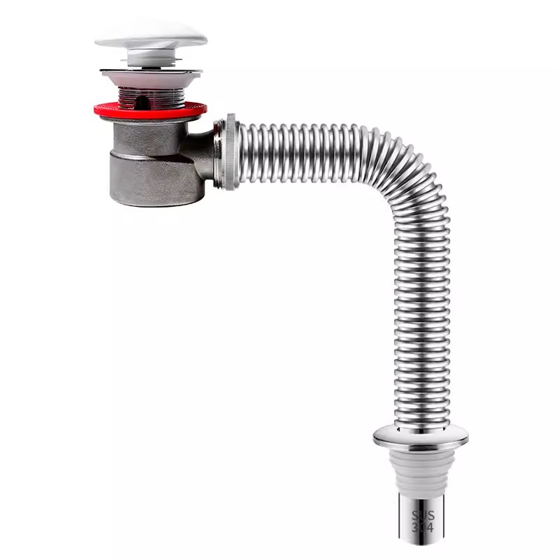 洗脸盆下水管41mm欧标接口304不锈钢洗手盆台盆管道防臭加长软管